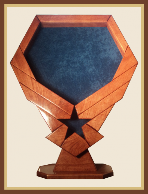 Cherry Air Force Emblem Shadowbox with Pedestal-Blue Background